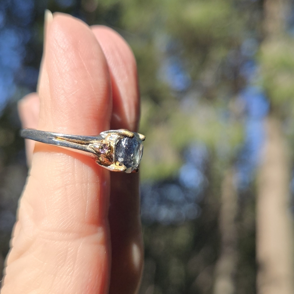 Kyanite solitaire 12k sterling & gold & Aquamarine ring sz5.5 - Picture 12 of 13